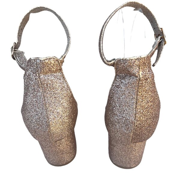 Betsey Johnson Women’s Size 6.5 Heels Rose Gold Glittery with Sequin Flowers 2” - Picture 4 of 9